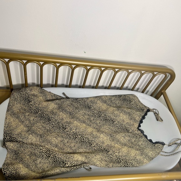 Vintage 90s leopard print slip Dress w/ floral lace trim & side slit size medium - Picture 2 of 13